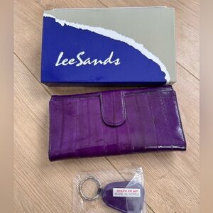 New Lee Sands Genuine Eel Skin Leather Wallet & Keychain Purple - Made In Korea